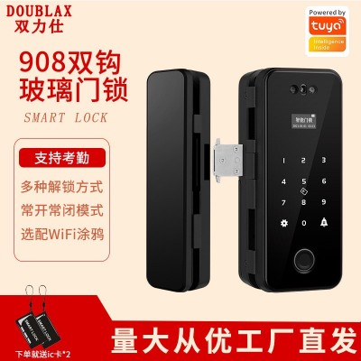 人脸识别玻璃指纹密码锁室锁免开孔指纹锁考勤蓝牙锁办公电子锁