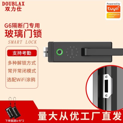 隔断门单开玻璃门指纹锁玻璃把手密码锁涂鸦WiFi远程锁指纹解锁图3