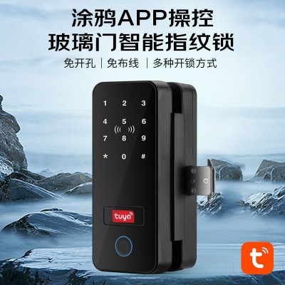 免开孔布线玻璃门指纹锁办公室涂鸦锁单门双门管理密码锁智能门锁图3