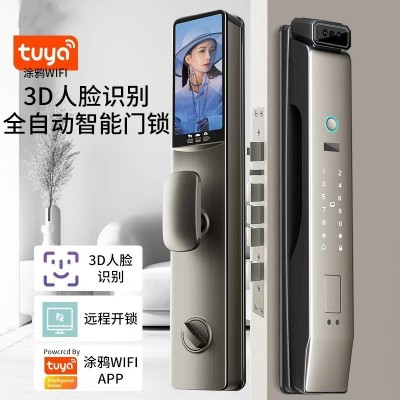 外贸3D人脸识别对讲监控指纹锁全自动密码锁电子智能锁抓拍亚马逊图3