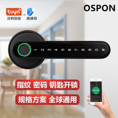 涂鸦可连WiFi指纹锁木门锁室内智能门锁密码通通锁把手钥匙锁厂家图3