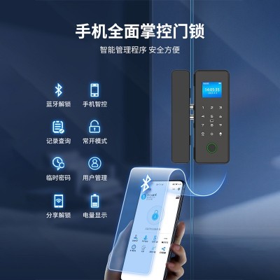 玻璃门指纹锁密码锁免开孔无框有框办公室商铺单双开门智能电子锁图4