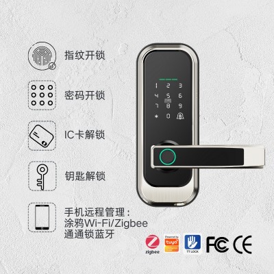 跨境美式免开孔单舌锁三杆锁智能锁球形锁密码锁涂鸦通通锁指纹锁图2