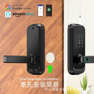 跨境美式免开孔单舌锁三杆锁智能锁球形锁密码锁涂鸦通通锁指纹锁图5