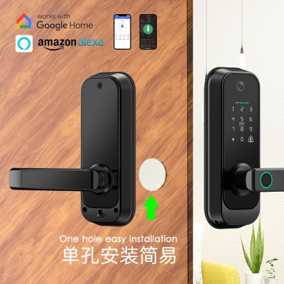 跨境欧美室内门锁房门锁三杆智能锁猫眼版木门指纹锁涂鸦密码锁图2