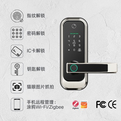跨境欧美室内门锁房门锁三杆智能锁猫眼版木门指纹锁涂鸦密码锁图3