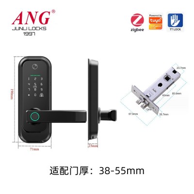 跨境欧美室内门锁房门锁三杆智能锁猫眼版木门指纹锁涂鸦密码锁图4