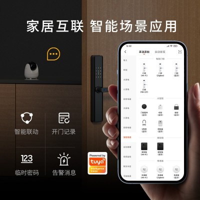外贸多功能猫眼对讲密码指纹锁涂鸦智能金属防盗门智能门锁智能锁图2