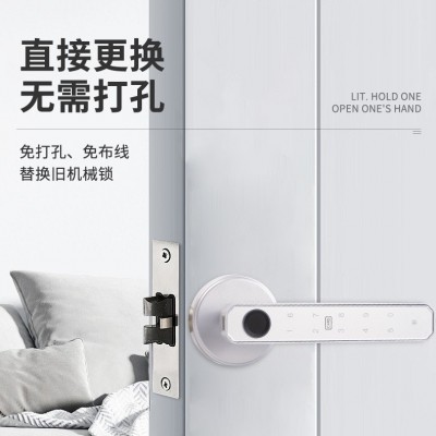 跨境批发室内三杆球形智能锁一握开家用木门改装指纹密码锁涂鸦锁图2