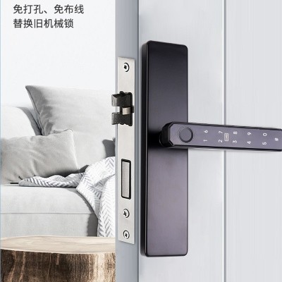 跨境定制家用室内木门智能密码锁一握开免开孔刷卡涂鸦电子门锁图3