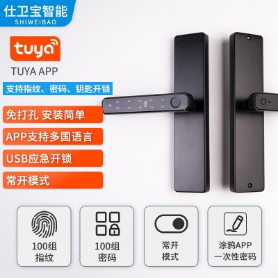 外贸供应办公室家用室内木门智能指纹密码锁一握开涂鸦电子门锁