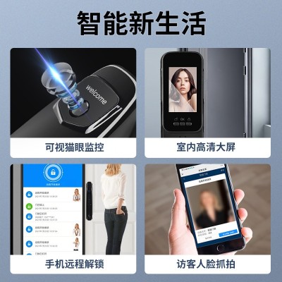 3D人脸识别指纹锁家用防盗门可视猫眼电子锁密码锁智能门锁远程开图2